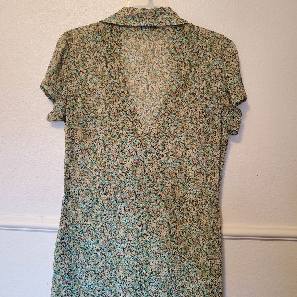 M.S.K. Floral Wrap V-Neck Midi Dress Green Teal Short Sleeve Ruffle Hem Womens - Picture 8 of 14